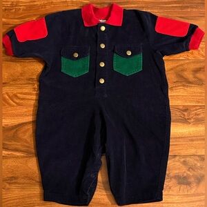 Samara Baby Vintage Navy Corduroy Patch Pocket Snap Romper 1 Piece 12 Months